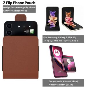 NKase Holster Case for Samsung Galaxy Z Flip 5,Z Flip 4,Z Flip 3,Motorola Razr 2024 Case,Samsung Z Flip 5 Case Belt Clip Holster,Motorola Razr 2023 Case,Motorola Razr Plus Leather Pouch, Brown