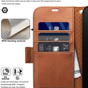 OCASE Compatible with iPhone 15 Pro Wallet Case, PU Leather Flip Folio Case with Card Holders RFID Blocking Kickstand [Shockproof TPU Inner Shell] Phone Cover 6.1 Inch 2023, Retro Brown