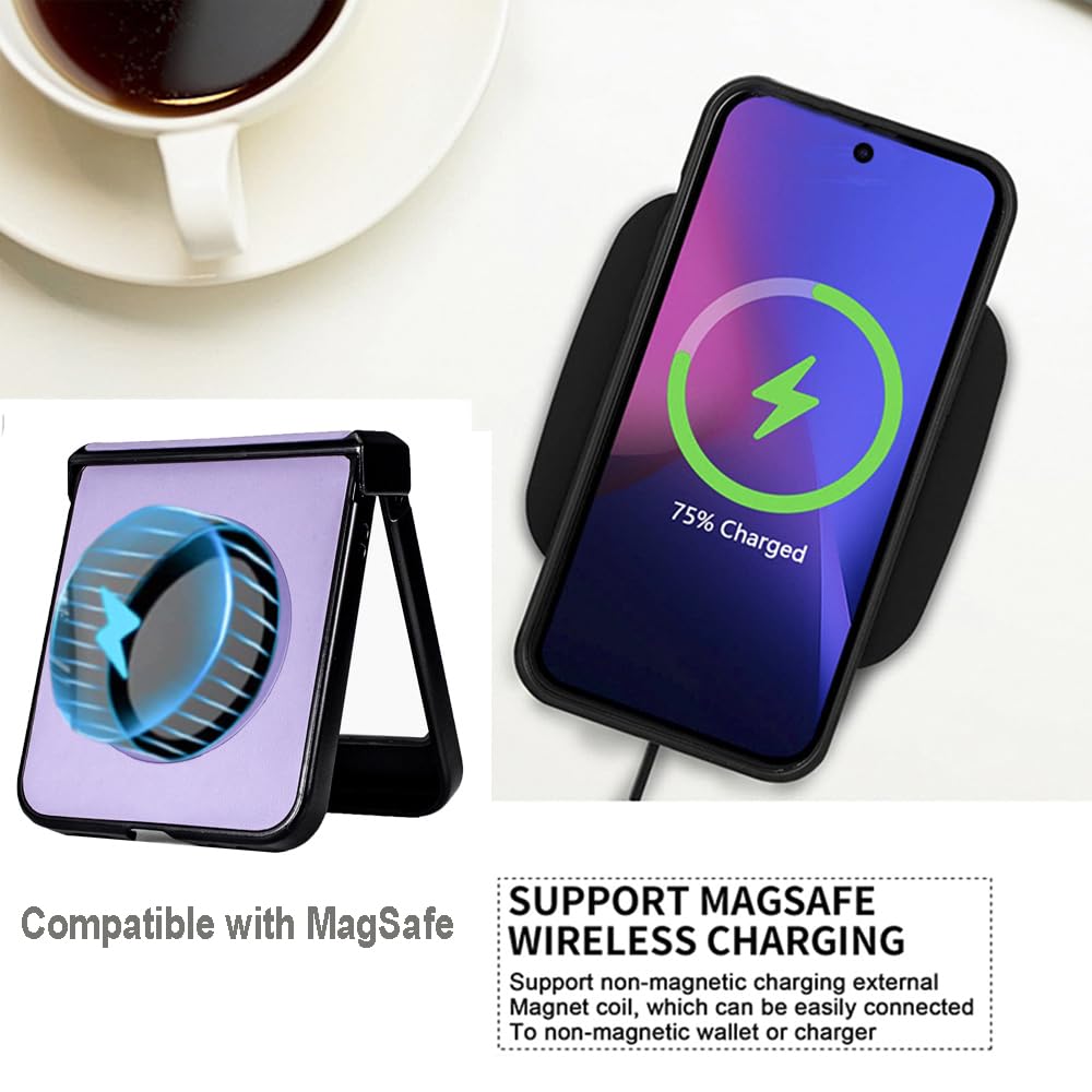 MSOTES for Galaxy Z Flip 5 Case with Hinge Protection, Built-in Screen Protector, Compatible with MagSafe, Luxury Leather Case Full Protection Slim Lightweight for Samsung Galaxy Z Flip5 5G (Purple)