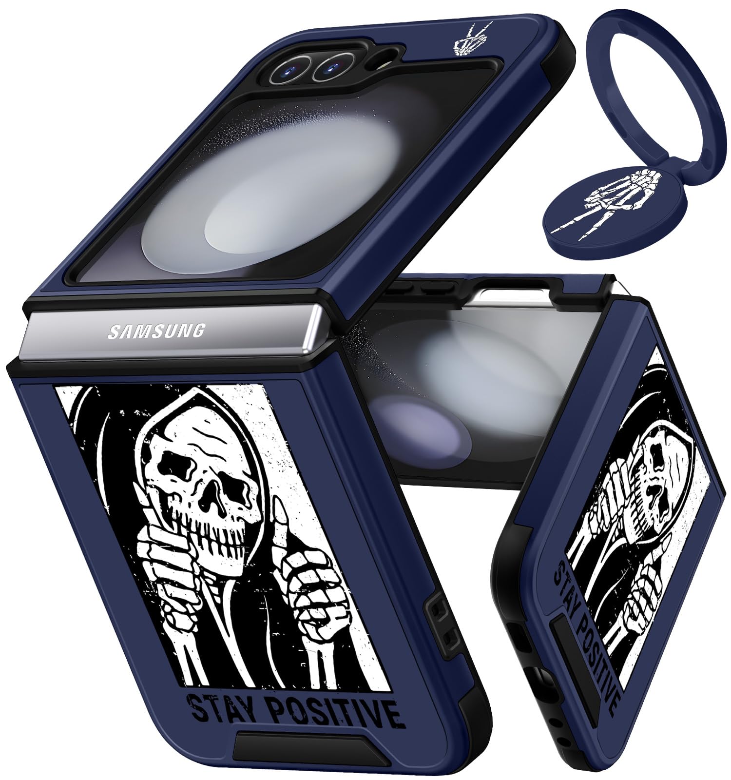 Funermei (2in1 for Samsung Galaxy Z Flip 5 Case Skull for Women Cute Kids Boys Phone Cover Funny Cool Skeleton Goth Design with Ring Stand Unique Teens Funda for Samsung Z Flip 5 Cases 6.7'' (2023)