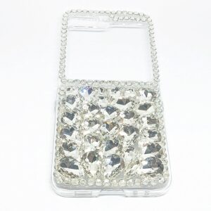 Aikukiki Case for Galaxy Z Flip 5,Galaxy Z Flip 5 5G Case,3D Handmade Sparkle Stunning Stones Crystal Diamond Bling Glitter Phone Case for Samsung Galaxy Z Flip 5 5G (2023) (Full White)