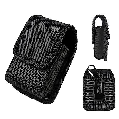 Case for Moto Razr+ Plus/Razr 2023/Galaxy Z Flip 5 4 3 Phone Case Black Balistic Nylon Leather Vertical Pouch [Belt Loop, Metal Clip] for Samsung Z Flip 5 5G, Z Flip4/3