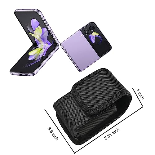 Case for Moto Razr+ Plus/Razr 2023/Galaxy Z Flip 5 4 3 Phone Case Black Balistic Nylon Leather Vertical Pouch [Belt Loop, Metal Clip] for Samsung Z Flip 5 5G, Z Flip4/3