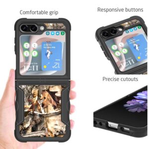 CoverON Heavy Duty Designed for Samsung Galaxy Z Flip5 Case, Rugged Military Grade A Hard Plastic Hybrid TPU Rubber Grip Protective Rigid Armor Cover Fit Samsung Galaxy Z Flip 5 Phone Case - Camo