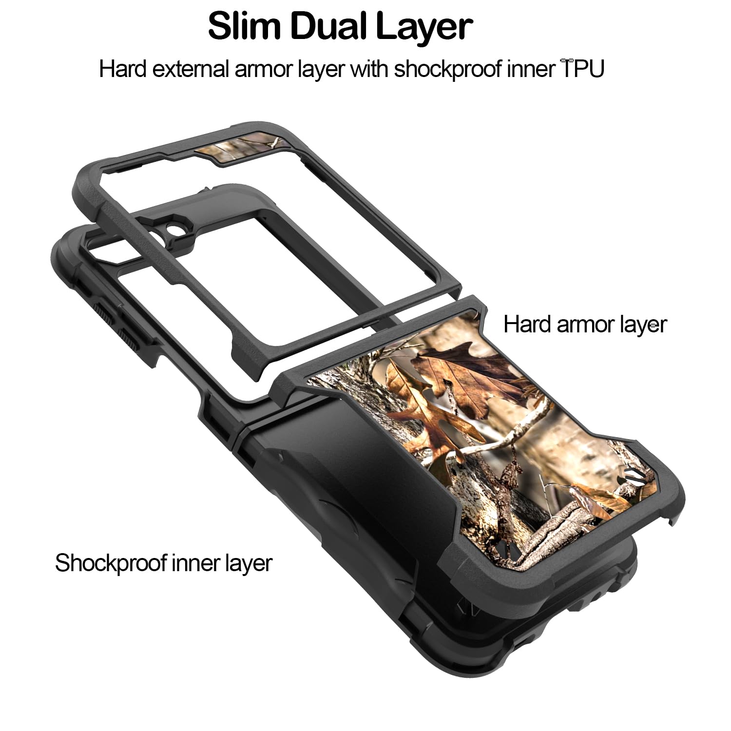 CoverON Heavy Duty Designed for Samsung Galaxy Z Flip5 Case, Rugged Military Grade A Hard Plastic Hybrid TPU Rubber Grip Protective Rigid Armor Cover Fit Samsung Galaxy Z Flip 5 Phone Case - Camo