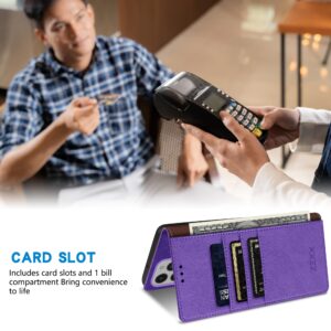 ZZXX for iPhone 14 Pro Wallet Case with [RFID Blocking] Card Slot Stand Strong Magnetic Leather Flip Fold Protective Phone Case for iPhone 14 Pro Case Wallet(Purple-6.1 inch)