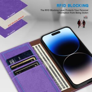 ZZXX for iPhone 14 Pro Wallet Case with [RFID Blocking] Card Slot Stand Strong Magnetic Leather Flip Fold Protective Phone Case for iPhone 14 Pro Case Wallet(Purple-6.1 inch)