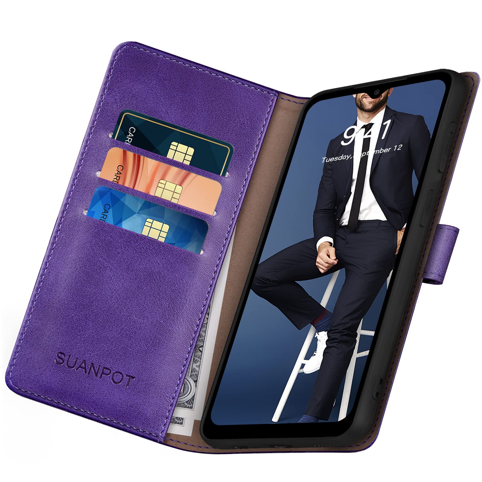 SUANPOT for Samsung Galaxy A54 5G Wallet case with RFID Blocking Credit Card Holder,Flip Book PU Leather Protective Cover Women Men for Samsung A54 Phone case Purple