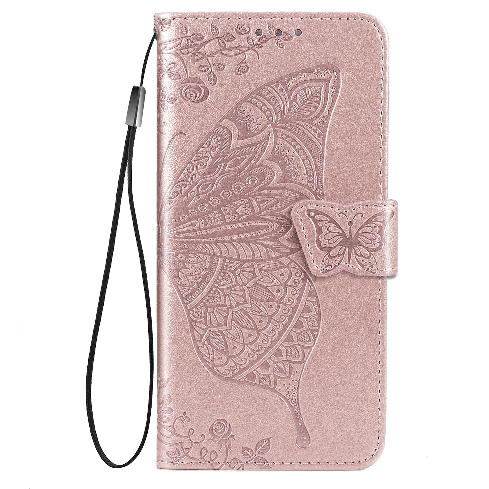 DiGPlus Galaxy S23 5G Wallet Case, [Butterfly & Flower Embossed] PU Leather Wallet Case Flip Protective Phone Cover with Card Slots and Kickstand for Samsung Galaxy S23 6.1-Inch (RoseGold)