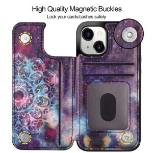 HianDier Compatible with iPhone 15 Case with Card Holder Wallet Case for Women Men Flip PU Leather Kickstand Protective Case Magnetic Closure Shockproof Case Cover for iPhone 15 Phone Case, Mandala