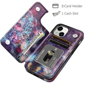 HianDier Compatible with iPhone 15 Case with Card Holder Wallet Case for Women Men Flip PU Leather Kickstand Protective Case Magnetic Closure Shockproof Case Cover for iPhone 15 Phone Case, Mandala