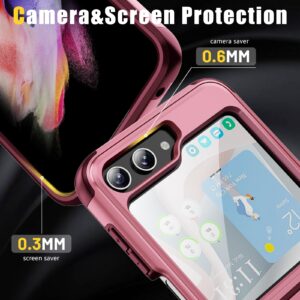 HIYUUTTBS for Samsung Galaxy Z Flip 5 5G Case,Shockproof 3 in 1 Silicone Rubber with Hard PC Rugged Full Body Protection Phone Cover for Samsung Galaxy Z Flip 5,Pink(YZ-34)