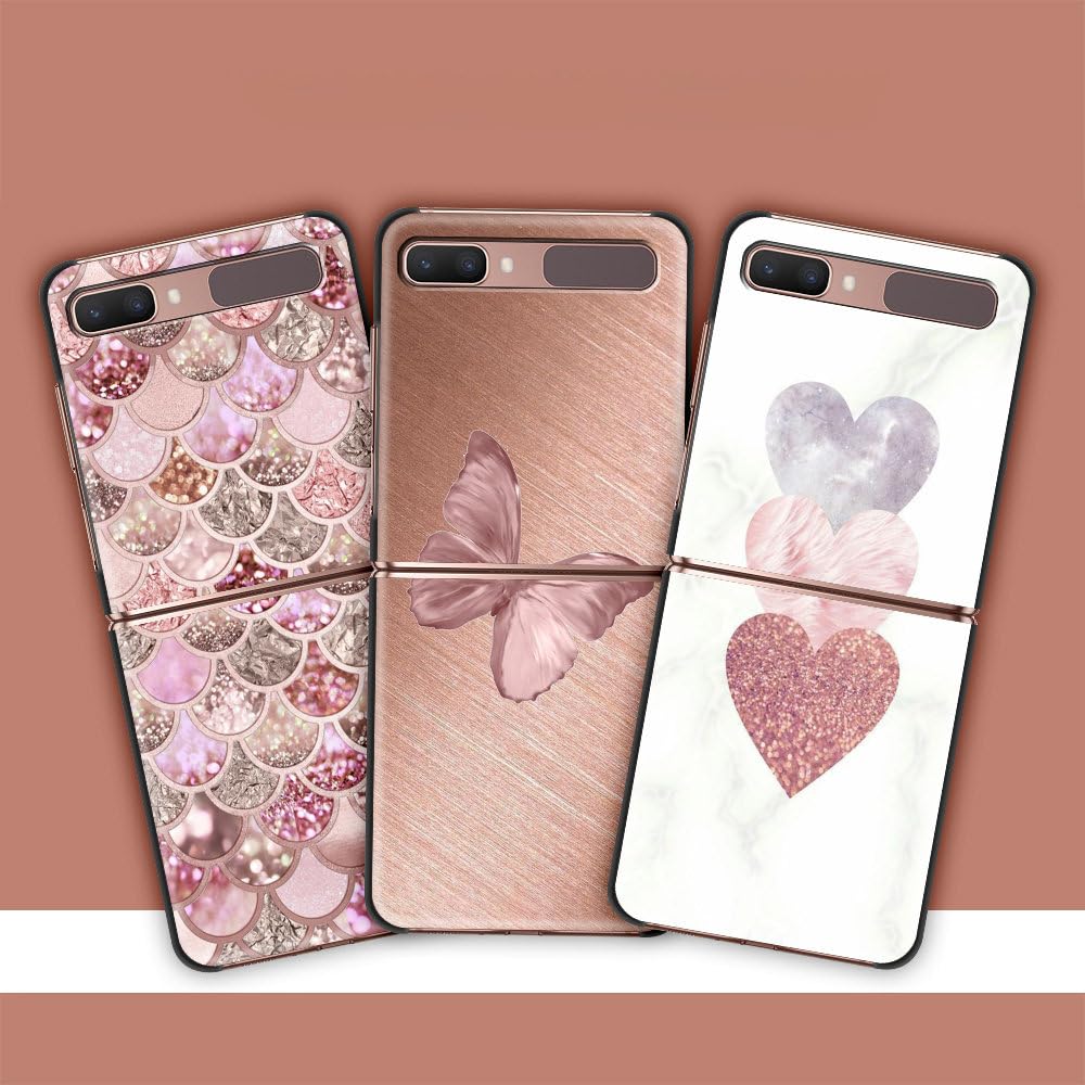 Gold Pink Rose Glitter Hearts Luxury Black Hard Case for Samsung Z Flip 3 Z Flip 4 5G Phone Case,Z5,for Z Flip 3 5G