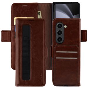 MONASAY Galaxy Z Fold 5 5G Wallet Case with S Pen Holder, Flip Folio Leather Cell Phone Cover with RFID Blocking Credit Card Holder for Samsung Galaxy Z Fold 5, Brown