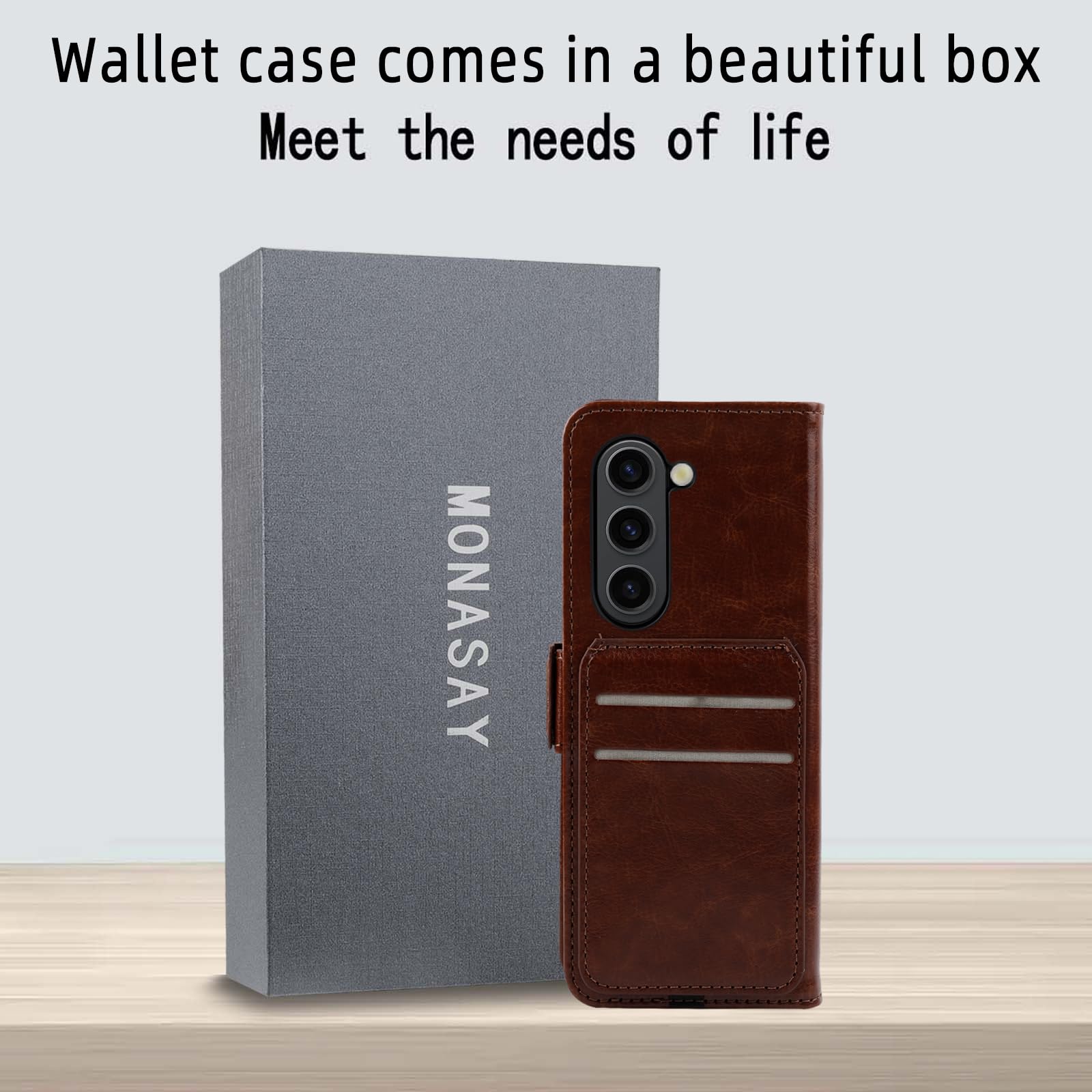 MONASAY Galaxy Z Fold 5 5G Wallet Case with S Pen Holder, Flip Folio Leather Cell Phone Cover with RFID Blocking Credit Card Holder for Samsung Galaxy Z Fold 5, Brown