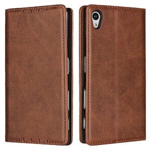 smartphone flip cases leather wallet case for sony xperia z5, premium vegan leather case [shockproof tpu inner shell] slim shockproof protective phone case compatible with sony xperia z5 flip cases (