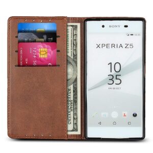 Smartphone Flip Cases Leather Wallet Case for Sony Xperia Z5, Premium Vegan Leather Case [Shockproof TPU Inner Shell] Slim Shockproof Protective Phone Case Compatible with Sony Xperia Z5 Flip Cases (