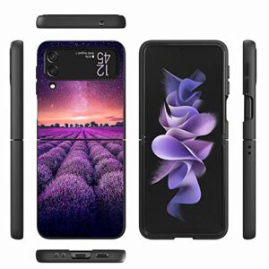 Phone Case for Samsung Galaxy Z Flip 3 Z Flip 4 5G Black Hard PC Cover Purple Lavender Flowers,Z5,for Z Flip 3 5G