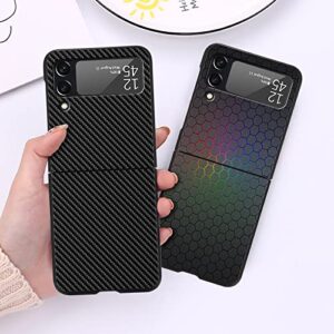 HANASE Black Carbon Fiber Phone Case for Samsung Galaxy Z Flip 3 5G Z Flip 4 ZFlip3 ZFlip zflip Flip4 ZFlip4,Z5,for Z Flip 3 5G