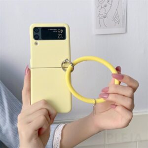 Rubber Bracelet Phone Case for Samsung Galaxy Z Flip 3 Flip3 ZFlip3 Hard PC Cover Plain Color Shell Hand Ring,Z5,for Galaxy Z Flip 3