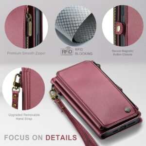 Defencase for iPhone 14 Case, RFID Blocking for iPhone 14 Wallet Case for Women Men with Credit Card Holder Slots Zipper Book Flip PU Leather Protective Cover for iPhone 14 Phone Case, Wine Red