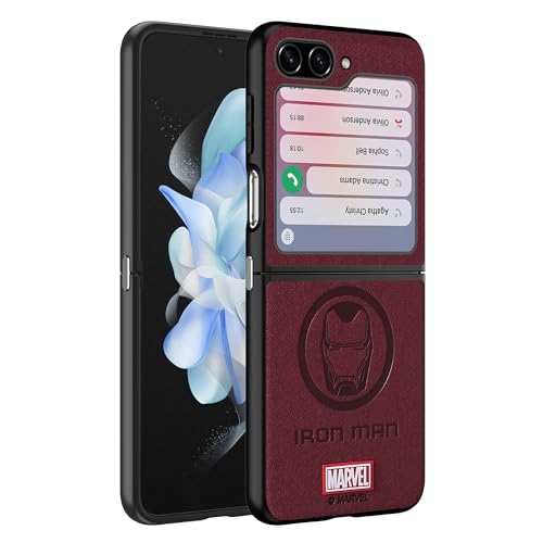 IRON SPIDER Case for Samsung Galaxy Z FLIP 5 5G, with Superhero character Compatible Galaxy Z FLIP 5 5G Leather Case WINE RED