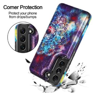 HianDier Compatible with Samsung Galaxy S22 Plus Wallet Case S22+ 5G 6.6 inch (2022) Slim Protective Cases with Credit Card Slot Holder Flip Folio Soft PU Leather Magnetic Closure Cover, Mandala