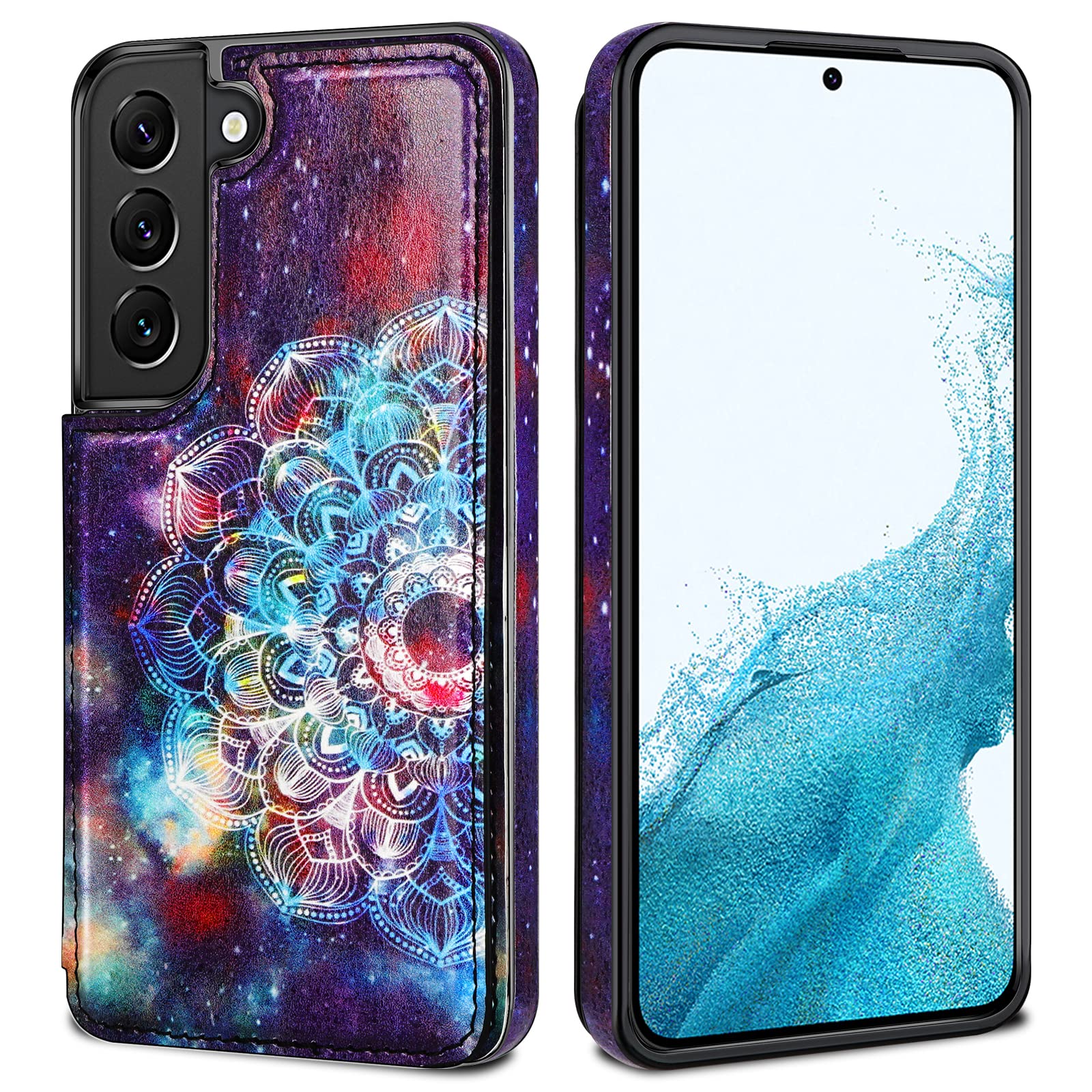 HianDier Compatible with Samsung Galaxy S22 Plus Wallet Case S22+ 5G 6.6 inch (2022) Slim Protective Cases with Credit Card Slot Holder Flip Folio Soft PU Leather Magnetic Closure Cover, Mandala