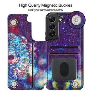 HianDier Compatible with Samsung Galaxy S22 Plus Wallet Case S22+ 5G 6.6 inch (2022) Slim Protective Cases with Credit Card Slot Holder Flip Folio Soft PU Leather Magnetic Closure Cover, Mandala