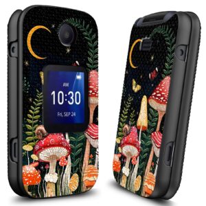 EDGFRTOIO Case for Alcatel Go Flip 4 / TCL Flip Pro/TCL Flip Phone Case with Tempered Glass Screen Protector, Anti-Slip Kickstand Shockproof PC Stylish Cover for TCL Flip Pro, Mushroom Fairy Garden