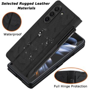 NINKI Carbon Fiber Case Compatible Samsung Galaxy Z Fold 5 Wallet Case with Hinge Protection (Pen Slot),Shockproof Protective Card Holder Cover Anti-Drop Leather Stand Case Samsung Z Fold 5 Case Men