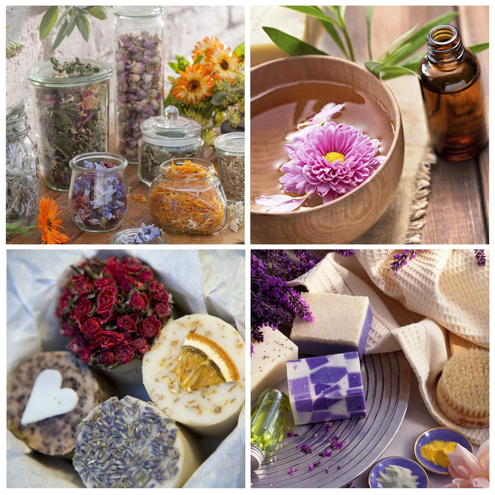 9 Bags Dried Flowers,100% Natural Dried Flowers Herbs Kit for Soap Making, DIY Candle Making,Bath - Include Rose Petals,Lavender,Don't Forget Me,Lilium,Jasmine,Rosebudsand More