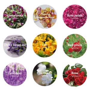 9 Bags Dried Flowers,100% Natural Dried Flowers Herbs Kit for Soap Making, DIY Candle Making,Bath - Include Rose Petals,Lavender,Don't Forget Me,Lilium,Jasmine,Rosebudsand More