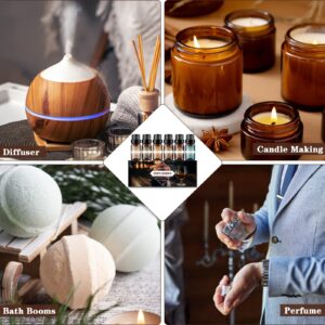 Mens Essential Oils Set - TOP 6 Gentlemen's Fragrance Oil for Diffuser, Candle & Soap Making - Sandalwood, Cologne, Black Cedar, Leather, Sweet Tobacco, Bay Rum Essential Oil Kit for Men (10mL)