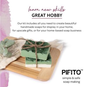 Pifito Soap Making Kit │ DIY Soap Making Supplies - 3 lbs Melt and Pour Soap Base (Goats Milk, Shea Butter, Clear), 10-Pack Mica Original Colorants Sampler, Mold and Instructions