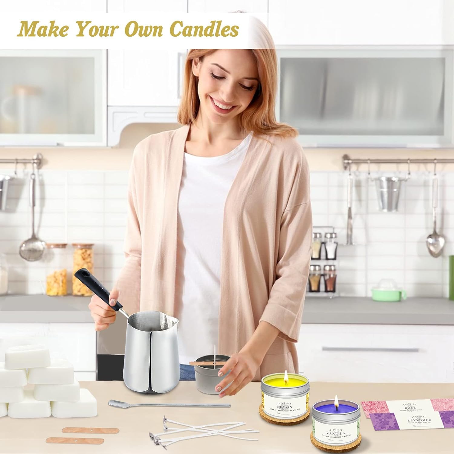 Complete Candle Making Kit for Adults Kids,Candle Making Supplies Include Soy Wax for Candle Making,Fragrance Oils Candle Wicks Dyes Jars Melting Pot,DIY Starter Scented Adults Beginners Craft Kits