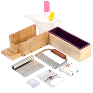 soap making kit 42oz loaf silicone mold multi-function adjustable wood soaps cutting box with stainless steel wavy & straight cutter