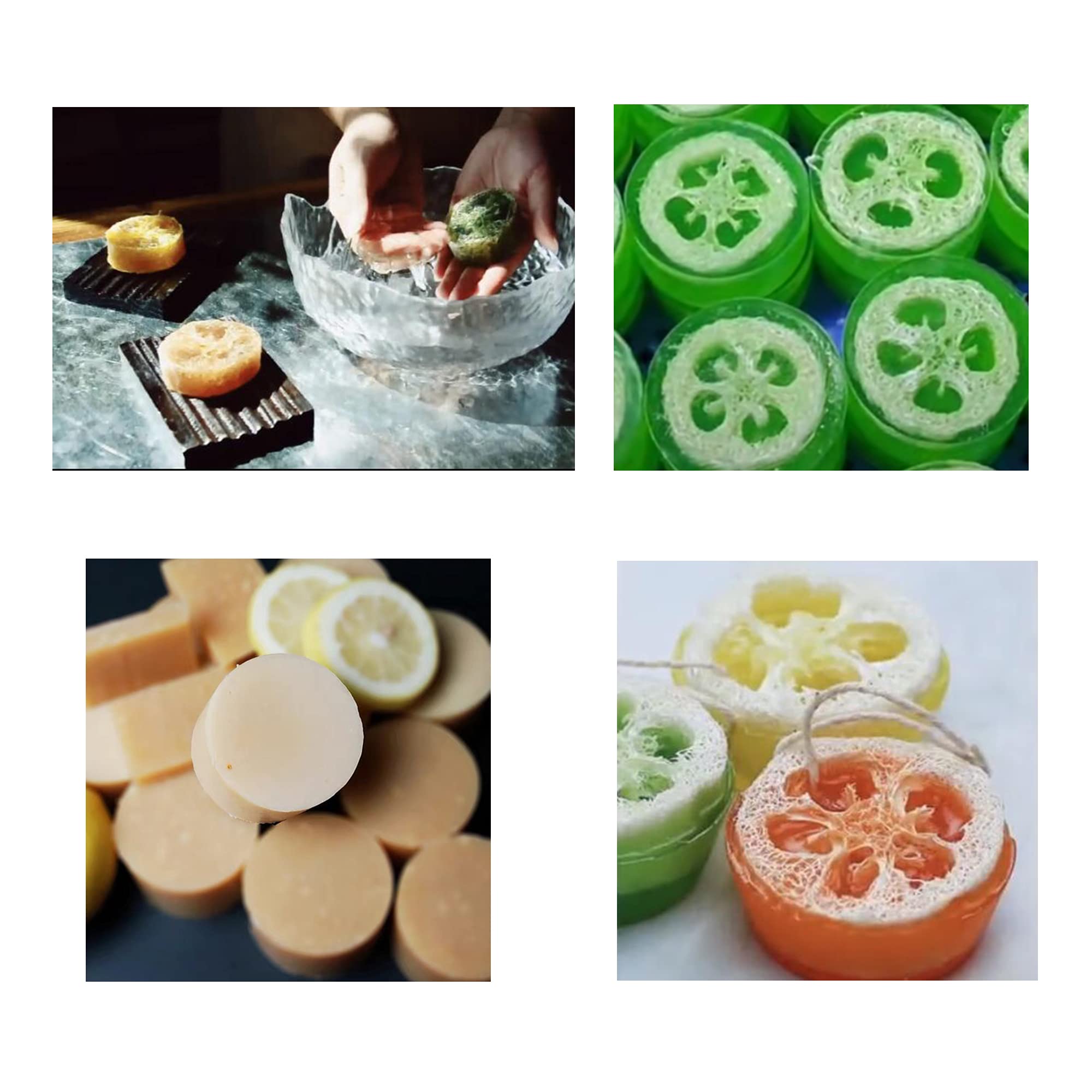 Natural Loofah Soap Making Kit Mold Includes 4pcs 1" Loofah Slices Cuts and Round Silicone Soap Mold