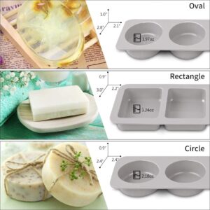 SJ Soap Making Molds Kit, Non-Stick Silicone Molds 3pcs Round Rectangle Oval Soap Mold