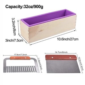 Loaf Soap Making Cutting Kit,Silicone Soap Making Liner Adjustable Wood Box with Stainless Steel Wavy+Straight Cutter for DIY Soap Making