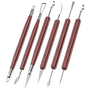 6pcs clay tools sculpting, double-sided polymer carving tools kit, wood ceramic tool set for pottery, air dry clay, polymer clay, sculpting, modeling, pumpkin carving, soap carving and supplies