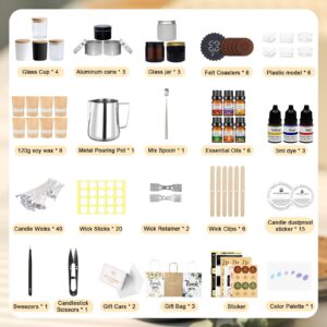 DOPXXBB Complete Candle Making Kit, DIY Candle Making Supplies for Adults, Include Soy Wax, Candle Cups & Tins Candle Wicks & Light Aroma Type Scents, Liquid Dyes & More