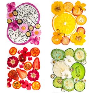 60+ pieces dried pressed flowers fruits set, real flowers fruits for resin, natural fruits flowers kit for crapbooking diy art crafts, epoxy resin jewelry molds, candle, soap making, nails décor