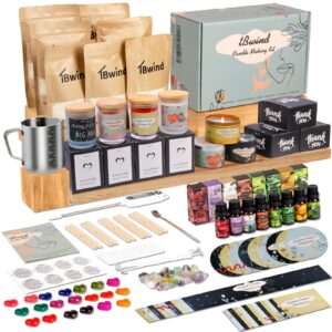 tbwind candle making kit, soy candle making supplies diy candle craft tools for adults, kids, beginners with 8 pleasant scents, melting pot, wicks, wax, dyes & more - diy starter candle making kit