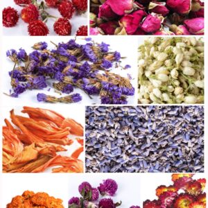 PNANA Dried Flowers- Edible Herbs Bulk of Lavender Buds, Rosebud, Jasmine, Chamomile, for Bath Bomb, Candle, Soap Making Kit