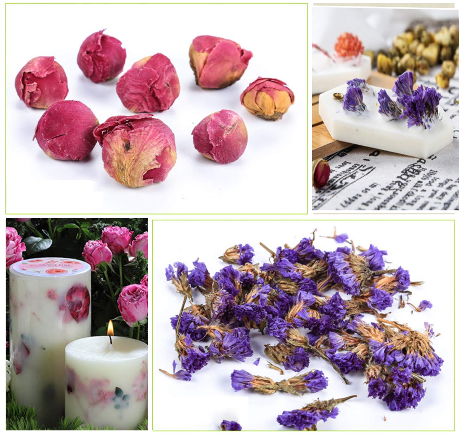 PNANA Dried Flowers- Edible Herbs Bulk of Lavender Buds, Rosebud, Jasmine, Chamomile, for Bath Bomb, Candle, Soap Making Kit