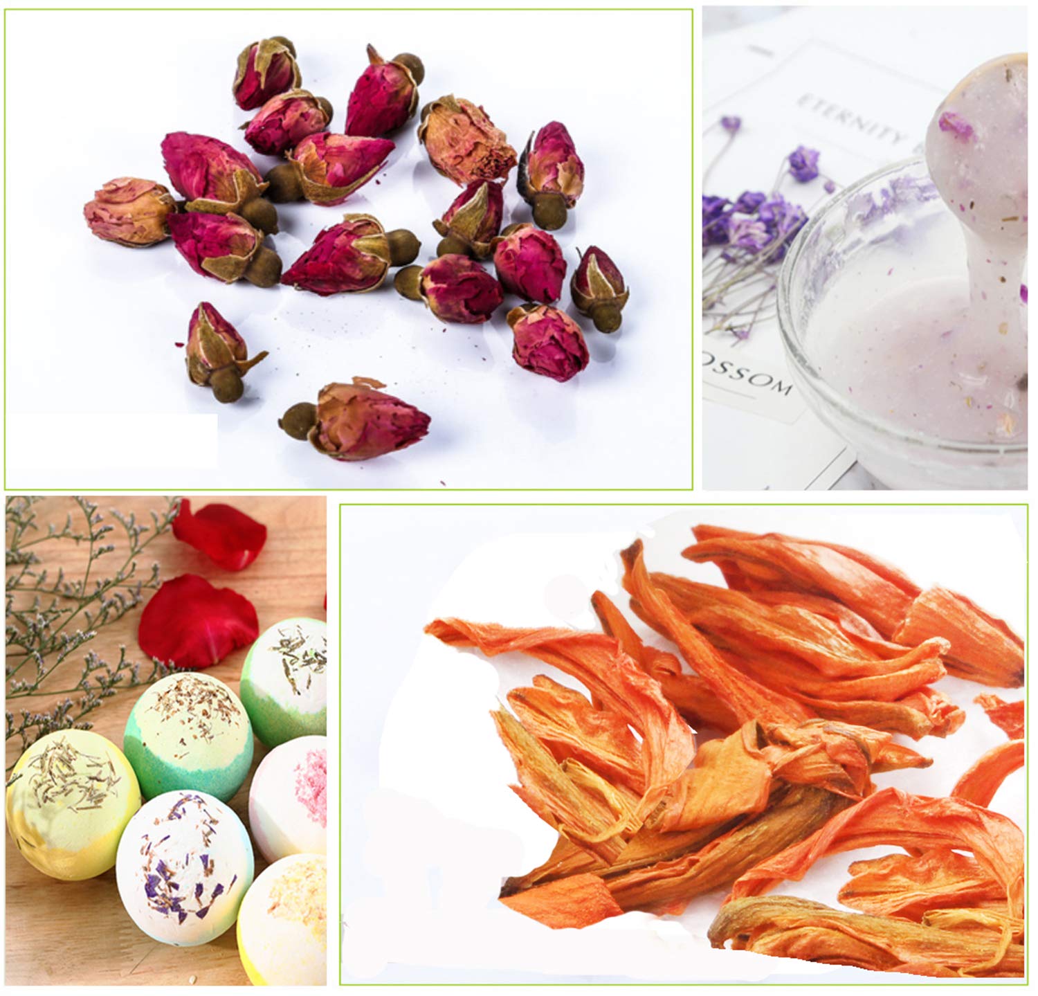 PNANA Dried Flowers- Edible Herbs Bulk of Lavender Buds, Rosebud, Jasmine, Chamomile, for Bath Bomb, Candle, Soap Making Kit