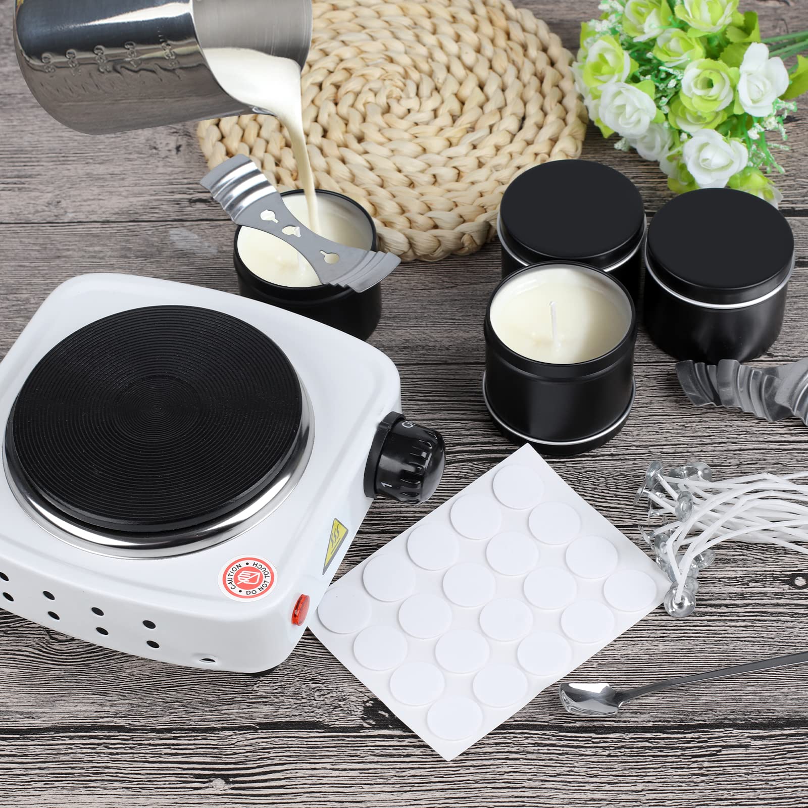 DINGPAI Hot Plate for Candle Making, White Color Electric Hot Plate for Melting Wax, Chocolate, Candy and More