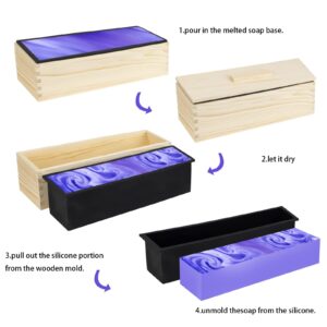 2PACK 42 oz Flexible Rectangular Silicone Soap Loaf Molds Kit with Wood Box for CP and MP Making Supplies