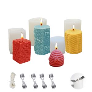 Candle Molds，4PC Pillar Candle Molds for Candle Making Resin Molds Silicone 3D Candle Moulds Bee Honeycomb Candle Making Kits for Soap Cake Mousse Ice Cream Clay DIY Artcraft Gift(Size : C)